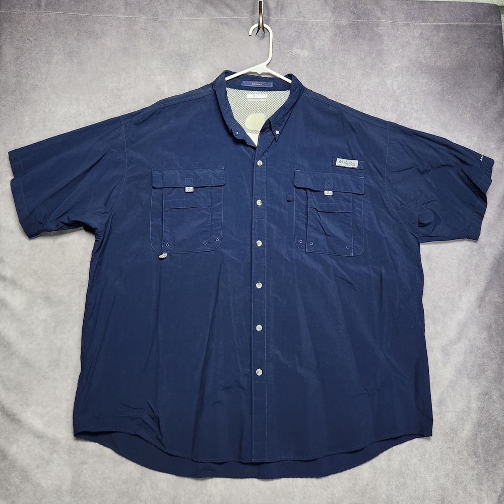 Columbia PFG Bahama II Fishing Shirt Mens 3X Navy Blue Vented Short Sleeve‎ UPF